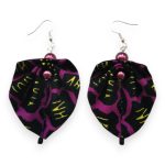 Moyo Leaf kézzel hajtogatott afrikai textil fülbevaló, lila mintás levél formájú ékszer