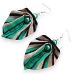 Moyo Leaf kézzel hajtogatott afrikai textil fülbevaló, türkizzöld mintás levél formájú ékszer