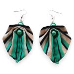 Moyo Leaf kézzel hajtogatott afrikai textil fülbevaló, türkizzöld mintás levél formájú ékszer