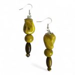 Nomad Spirit olívazöld rusztikus kerámia gyöngyfülbevaló