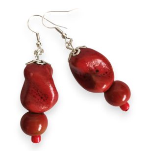 Nomad Spirit piros rusztikus kerámigyöngy fülbevaló