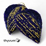 Éjkék Harmónia statement győngyhímzett fülbevaló- alkalmi textilékszer