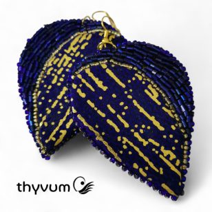 Éjkék Harmónia statement győngyhímzett fülbevaló- alkalmi textilékszer