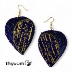 Éjkék Harmónia statement győngyhímzett fülbevaló- alkalmi textilékszer