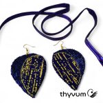 Éjkék Harmónia statement győngyhímzett fülbevaló- alkalmi textilékszer