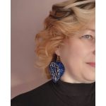 Éjkék Harmónia statement győngyhímzett fülbevaló- alkalmi textilékszer