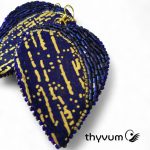 Éjkék Harmónia statement győngyhímzett fülbevaló- alkalmi textilékszer