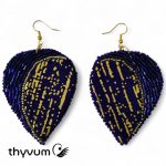 Éjkék Harmónia statement győngyhímzett fülbevaló- alkalmi textilékszer