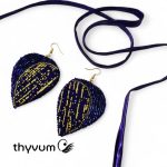 Éjkék Harmónia statement győngyhímzett fülbevaló- alkalmi textilékszer