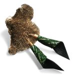 Piruett zöld arany fülbevaló, valódi bőrrel készült egyedi textilékszer