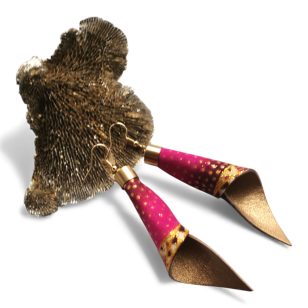 Piruett pink arany afrikai textil fülbevaló- valódi bőrrel készült textilékszer