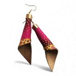Piruett pink arany afrikai textil fülbevaló- valódi bőrrel készült textilékszer