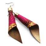 Piruett pink arany afrikai textil fülbevaló- valódi bőrrel készült textilékszer