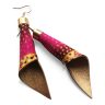Piruett pink arany afrikai textil fülbevaló- valódi bőrrel készült textilékszer