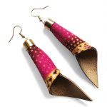 Piruett pink arany afrikai textil fülbevaló- valódi bőrrel készült textilékszer