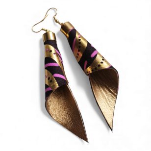   Piruett pink lendület fülbevaló- textilékszer valódi bőrrel