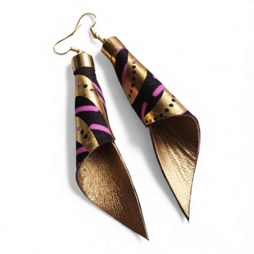 Piruett pink lendület fülbevaló- textilékszer valódi bőrrel