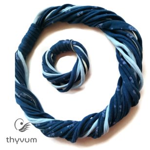 Csavargó szálak- kék textilékszer szett 