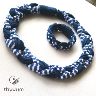 Kék fehér csíkos fonott textilékszer szett 