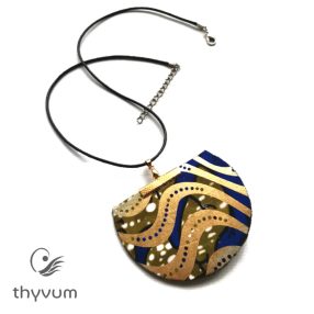   Florencia kék oliva arany nyomatos medálos textil nyaklánc 1