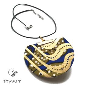   Florencia kék oliva arany nyomatos medálos textil nyaklánc 2