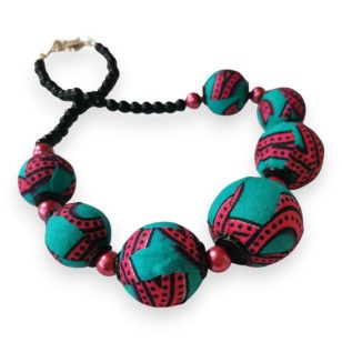 Türkiz tangó golyós nyaklánc afrikai textillel Thyvum