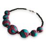 Türkiz tangó golyós nyaklánc afrikai textillel Thyvum