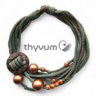 Solara fémmentes zöld textil nyaklánc nagyméretű bronz színű fagyöngyökkel
