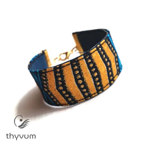 Kék arany mintás textilkarkötő 2