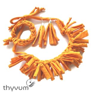 Kócos napsárga bohém stílusú textilékszer szett