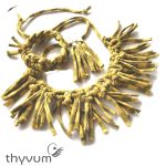 Kócos olivazöld csíkos, bohém stílusú textilékszer szett