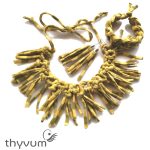 Kócos olivazöld csíkos, bohém stílusú textilékszer szett