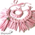 Kócos rózsaszín bohém stílusú textilékszer szett