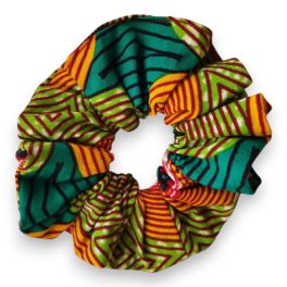 Scrunchie afrikai textilből narancssárga-zöld mintás 