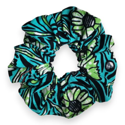 Türkiz virágos Scrunchie