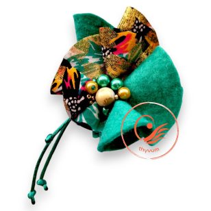 Fodortánc türkiz arany mintás textil kitűző