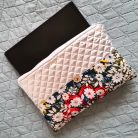 Kézműves piros-kék színes ezüstvirágos textil tablettartó tok