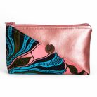 Rózsainda rosegold színű normál méretű textilbőr neszesszer rózsaszín-kék mintás afrikai vászonnal díszítve 